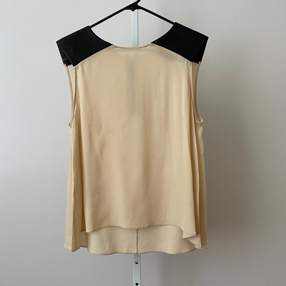 Alice + Olivia M Goth Moody Feminine Whimsigoth Beige Silk Top Leather Blouse